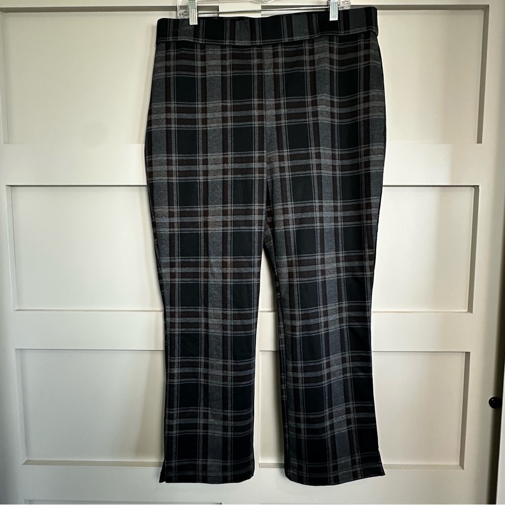 Christian Siriano High Rise Pull On Stretch Pants Dark Gray Plaid Size XL